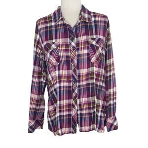Natural Reflections Purple Plaid Cotton Flannel Shirt XL purple blue olive green